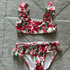 Mayoral Pink Floral Bikini with Ruffles